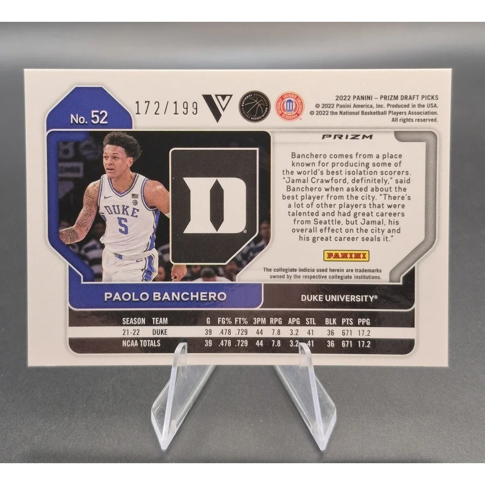 2022 Panini Paolo Banchero 52 Rookie Variation Blue Prizm RC /199 Duke NBA